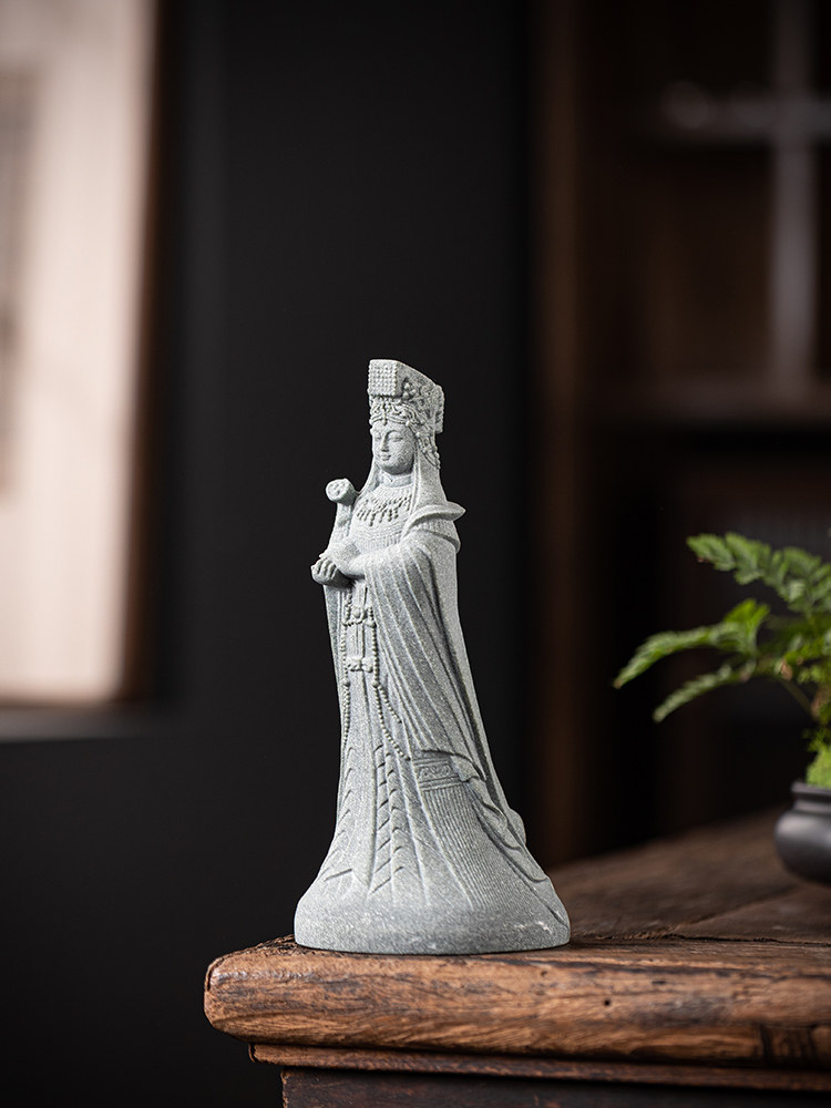 国潮妈祖娘娘保平安桌面摆件禅意人物青砂石鱼缸造景盆栽园艺装饰