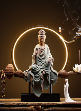 中式观世音菩萨创意陶瓷工艺品摆件观音佛像供奉家居客厅桌面装饰