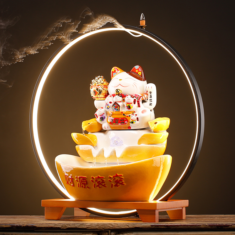 新中式招财猫风水球发财流水摆件创意店铺柜台办公室桌面开业礼品