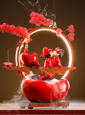 新中式结婚纪念日礼物q送新人陶瓷流水摆件客厅玄关婚房装饰