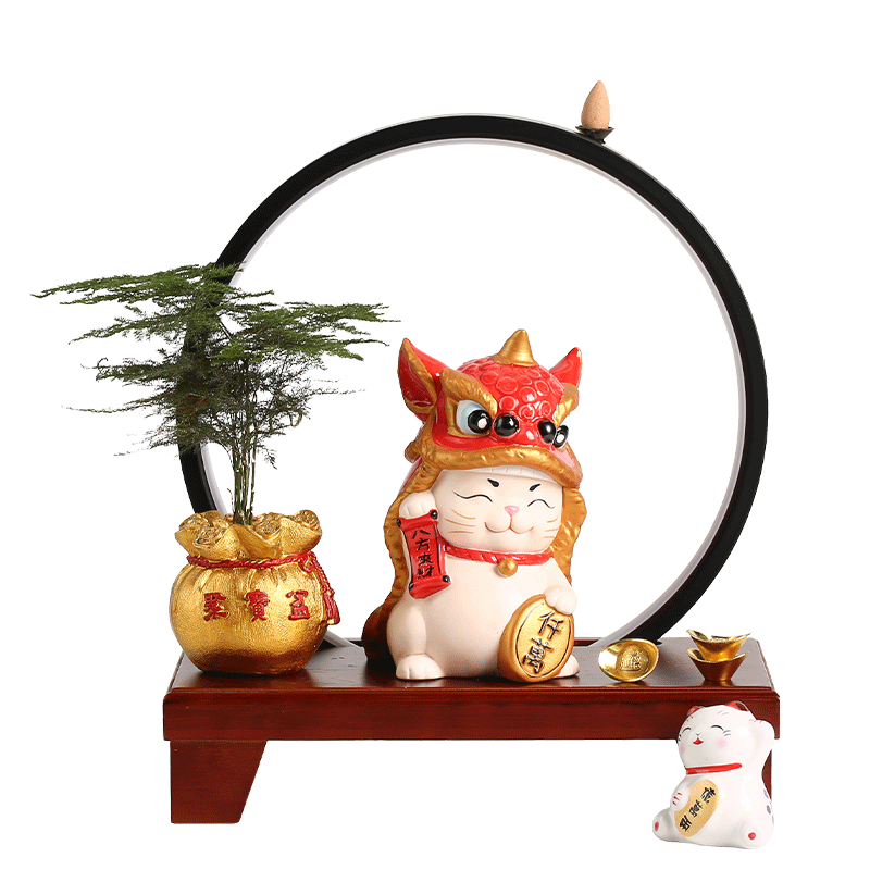 招财猫舞狮可爱乔迁家用开业礼品