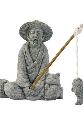 青砂石鱼缸造景中式茶桌钓鱼翁
