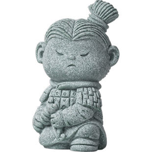 创意卡通兵马俑茶宠摆件中式将士手把件博古架摆设造景桌面装饰品