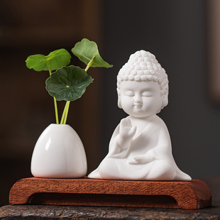 新中式白瓷如来佛像茶宠摆件禅意小花瓶家居客厅茶空间桌面装饰品