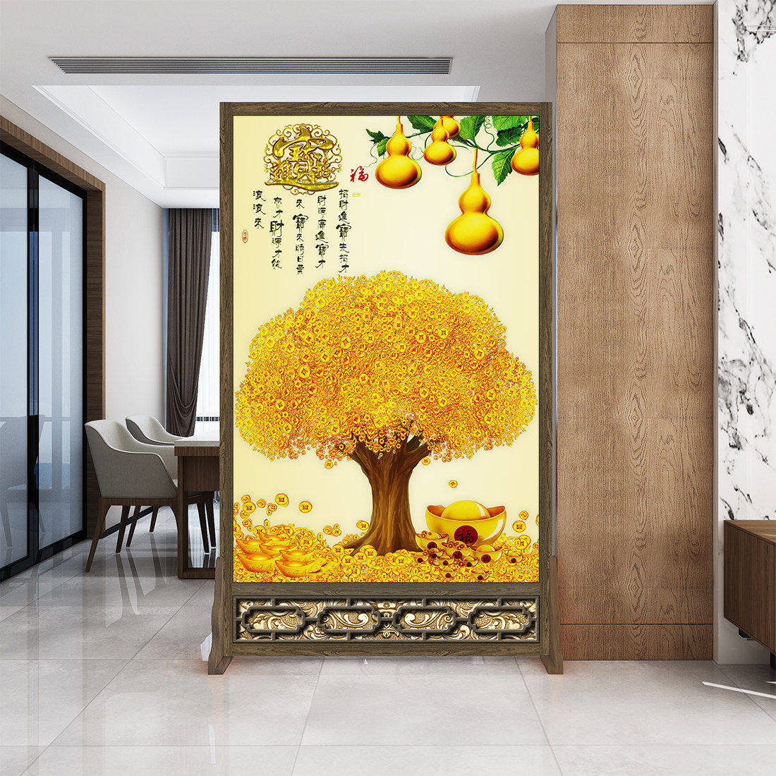 新中式屏风隔断酒店布艺遮挡客厅木质屏风玄关装饰可移动座屏定制