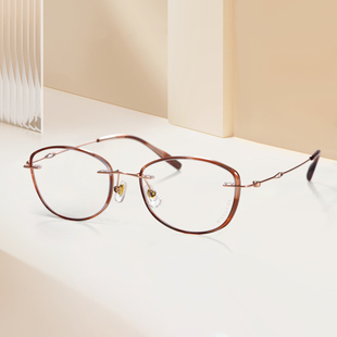玛莎琪女士无框眼镜椭圆框复古文艺超轻钛架高度数配镜精致M8058