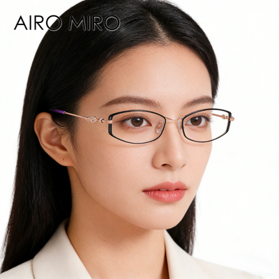 AIROMIRO艾觅女窄框高度近视知性优雅全框轻盈钛撞色渐变AMT6003