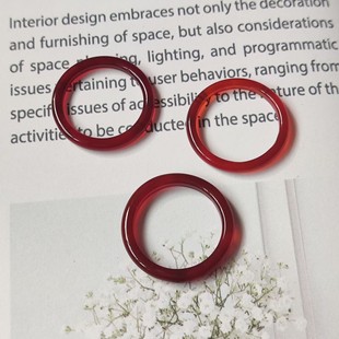 红玛瑙戒指玉髓指环跑环细圈显白本命年红色玉石男女情侣饰品