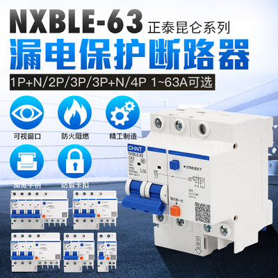 正泰小型漏电保护器 家用漏保断路器 NXBLE-63 1P+N 2P3P4P32A16A