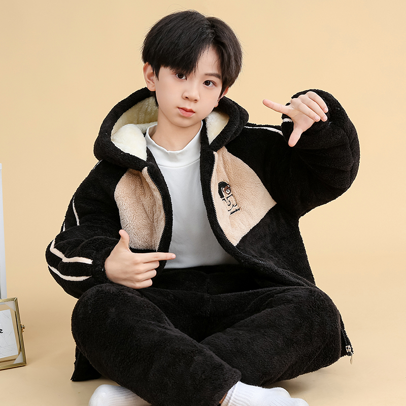 新款男童家居服套装冬季加绒加厚