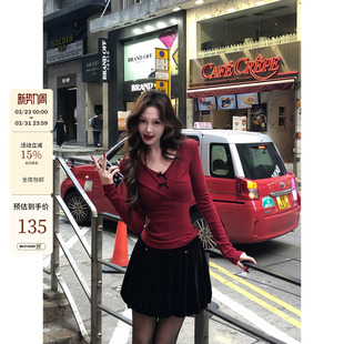 丝绒短裙套装 古早甜欲风交叉露肩针织小衫 洛可可芭蕾 吃绿色菜