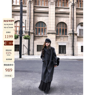 吃绿色菜 文艺风羊驼绒可拆卸披肩双面呢冬季新款羊毛大衣外套女