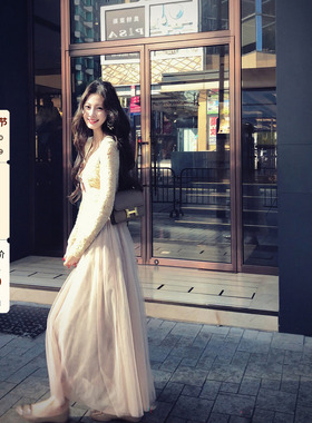 吃绿色菜【莉安娜】古早感复古蝴蝶结绒感蕾丝长裙拼接网纱连衣裙