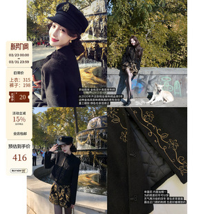 外套 复古金线刺绣夹棉保暖短西装 吃绿色菜 黑金时代