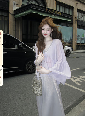 吃绿色菜【璃光】收腰淡紫缎面光泽感女夏季松紧腰头显瘦A字半裙