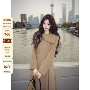 吃绿色菜 新年气质高级感显瘦羊毛双面呢大衣外套 雪恋圣诞新品