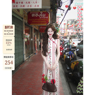 改良旗袍复古无袖 吃绿色菜 新中式 手工门襟 连衣裙女 南洋玫瑰