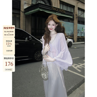 吃绿色菜【璃光】收腰淡紫缎面光泽感女夏季松紧腰头显瘦A字半裙