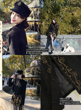 吃绿色菜【黑金时代】复古金线刺绣夹棉保暖短西装外套