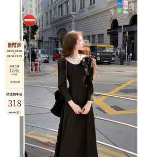 复古赫本风泡泡袖 法式 撞色拼接收腰连衣裙女 佩茨少女 吃绿色菜