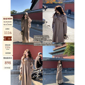 吃绿色菜 冬日爱尔兰 可拆卸围巾斗篷羊毛外套双面呢大衣女