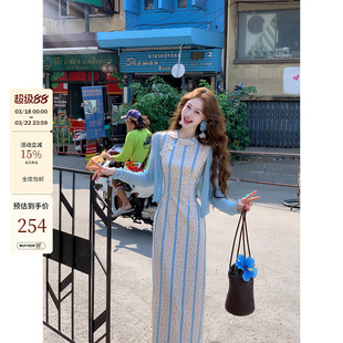 吃绿色菜【桃乐伊】定制竖行碎花 不对称娃娃领新中式旗袍连衣裙