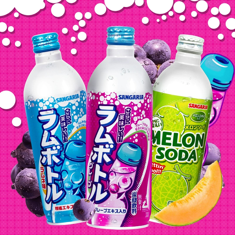 日本进口三佳利原味哈密瓜葡萄味碳酸饮料三佳丽波子汽水网红铝罐
