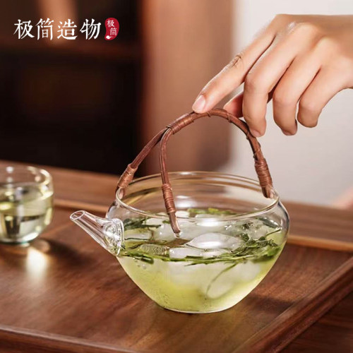 天久璃匠450ML冷萃泡茶壶手工带过滤玻璃提梁公道杯茶水分离茶具