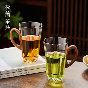 高级风铃玻璃杯办公室喝水杯子泡绿茶杯猴魁龙井专用带把手泡茶杯