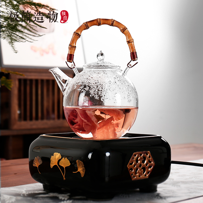 加厚竹把玻璃提梁壶电陶炉煮茶壶