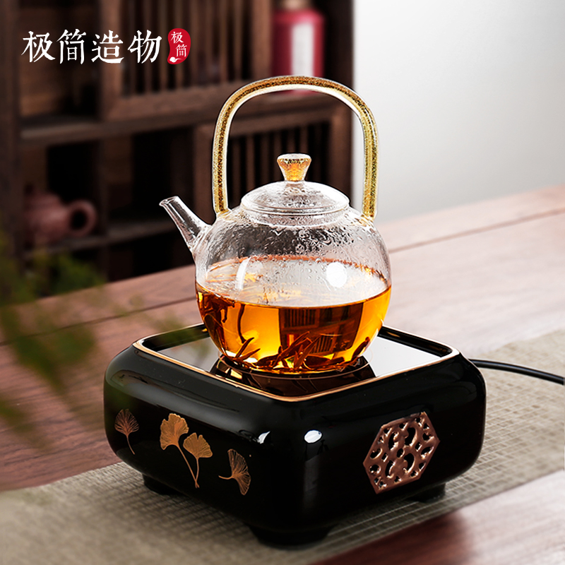 进口炫彩金亮片高硼硅玻璃提梁壶