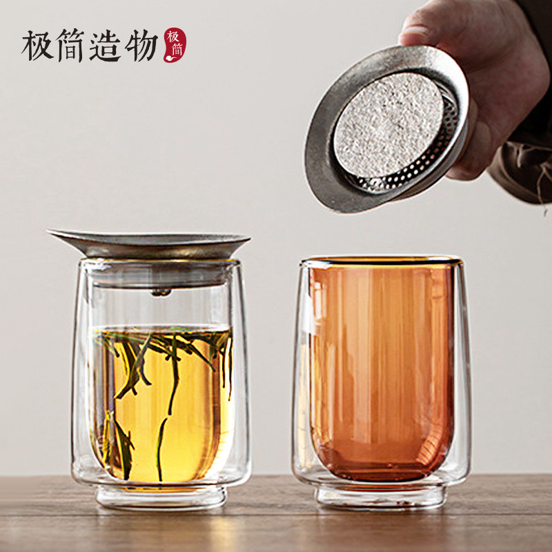 纯钛双层隔热玻璃手抓茶壶