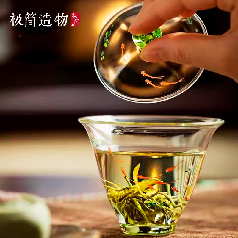玉见手绘鱼戏盖碗泡茶器花红茶杯大号手抓壶功夫茶具透明敬茶碗