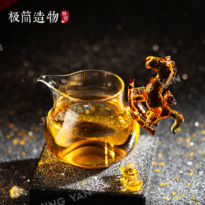 晶焱高档马上来财高硼硅玻璃公道杯精致分茶器茶海匀杯茶具配件
