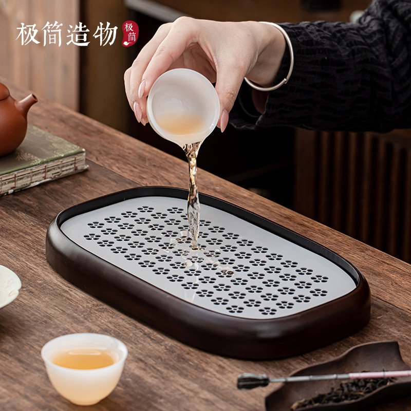 轻奢竹木花朵合金干泡沥水茶盘
