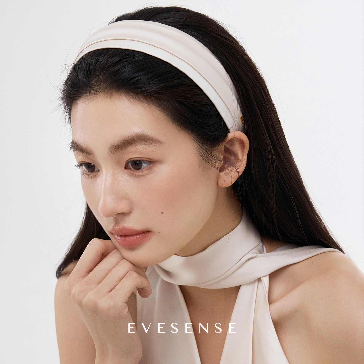 EVESENSE高级感气质千金风缎面发箍宽版褶皱简约发饰宽边新版头箍
