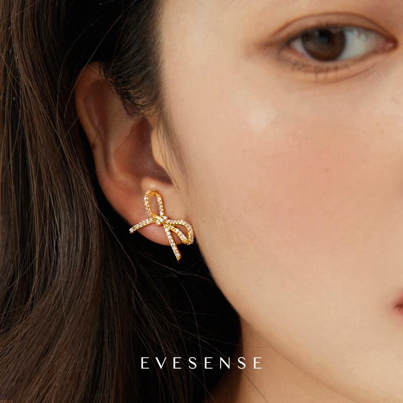 EVESENSE日系镶钻蝴蝶结耳钉