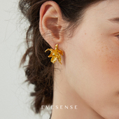 EVESENSE中古感复古肌理鸢尾花耳环金色高级小众设计925银针耳饰