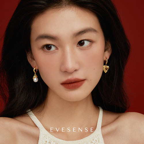 EVESENSE复古虎眼石天然珍珠耳环