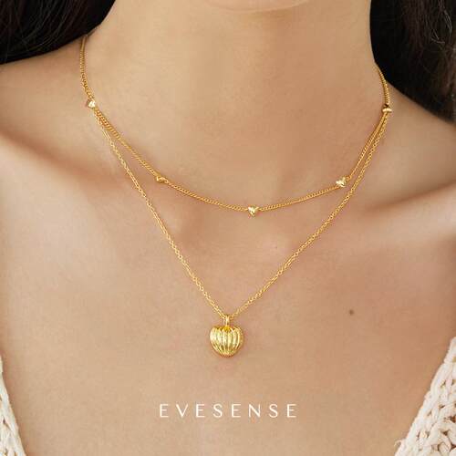 EVESENSE法式复古金色爱心项链