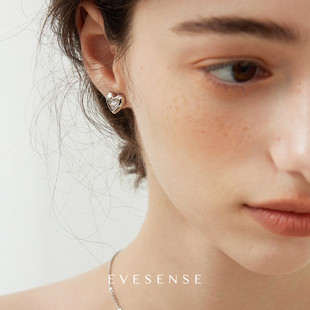 EVESENSE破碎系列镶钻爱心耳钉原创小众高级感银色轻奢925银耳针