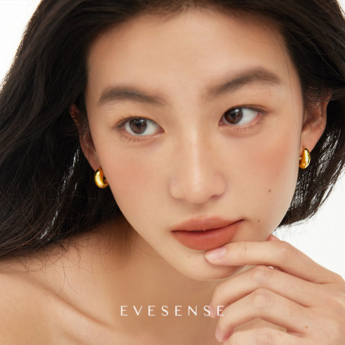 EVESENSE金色高级雕塑感耳圈耳环
