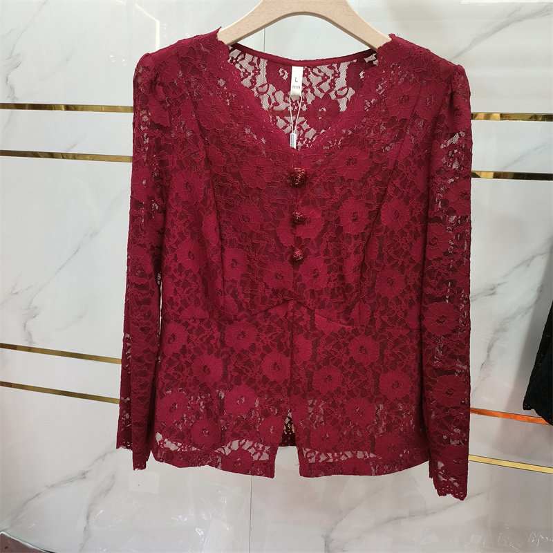 红玉人24B17当季新品女士修身修身蕾丝打底小衫T恤上衣秋季流行