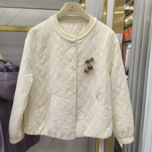 韩版 上衣商场同款 显瘦圆领菱格纹短款 夹克妈妈装 外套女春季 时尚