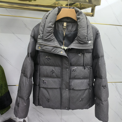 专柜正品时尚收腰显瘦短款立领羽绒棉服棉衣棉袄减龄绣花妈妈女装