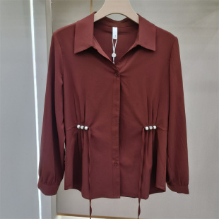 衬衫 翻领长袖 女收腰显瘦遮肚显瘦小衫 时尚 2026新款 上衣妈妈装 中式