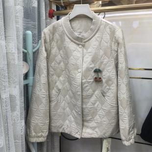 韩版 上衣商场同款 菱格纹短外套女圆领显瘦夹克妈妈装 薄款 春季 时尚