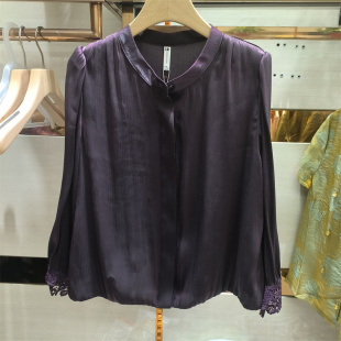 显瘦百搭小衫 女长袖 春季 新款 时尚 上衣专柜正品 缎面蕾丝花边衬衫