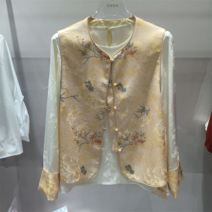 刺绣马甲女洋气圆领排扣国风上衣气质马甲中年妈妈女装 时尚 新中式