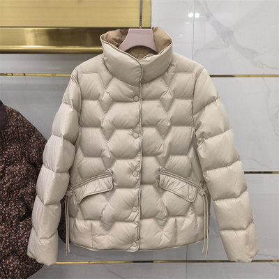 专柜正品时尚收腰显瘦短款立领白鸭绒羽绒服减龄妈妈冬季新款女装